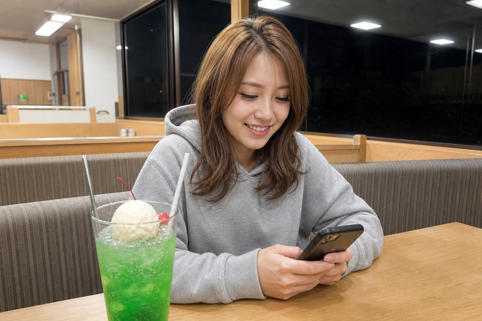 PCMAXで知り合った22歳のひなのちゃんと深夜のファミレスで会う
