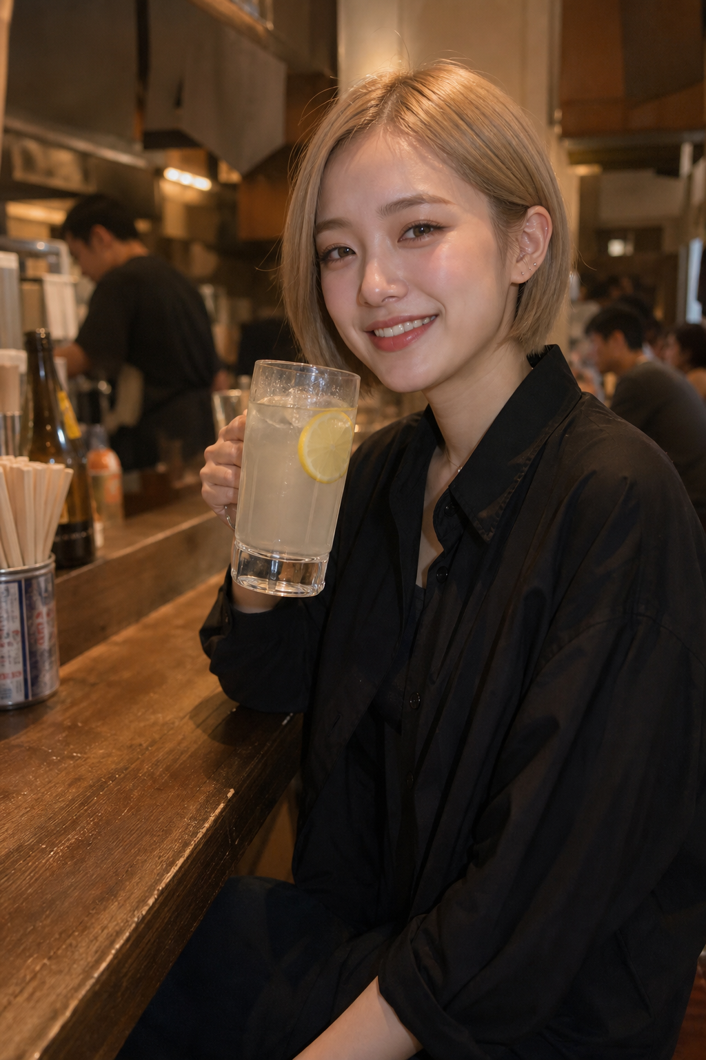 夜の店でみなみちゃんとレモンサワー